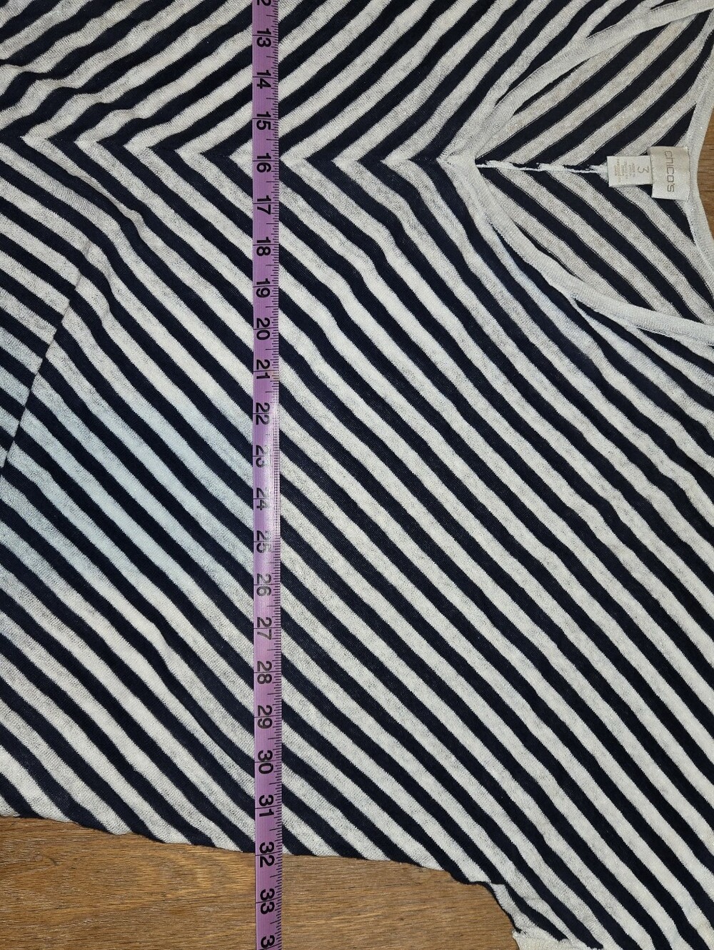 Chico's Navy and White Stripe V-Neck Linen Blend Top - Picture 9 of 9